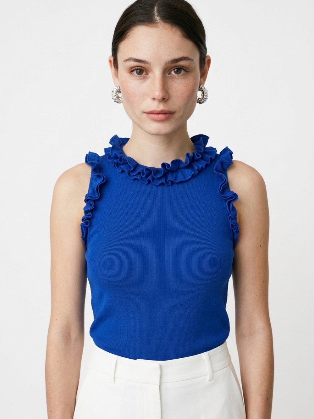 LILLY PULITZER | Ruffle Trim Sleeveless Top in Cobalt Blue Women’s Size Small